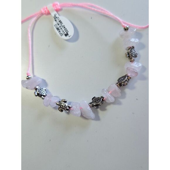 Silver tone turtle with rose quartz bracelet - Picture 6 of 7
